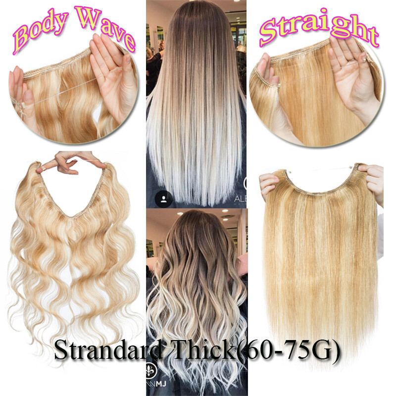 Thick Hidden Wire In 100% Remy Human Hair Extensions One Piece Wavy BLONDE