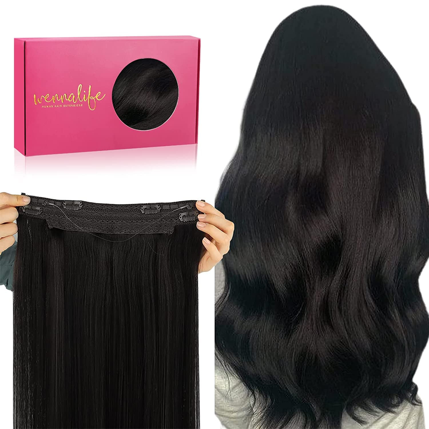 Wire Hair Extensions (Increase 50% Lifespan) Real Human Hair 18 Inch 95G Natural