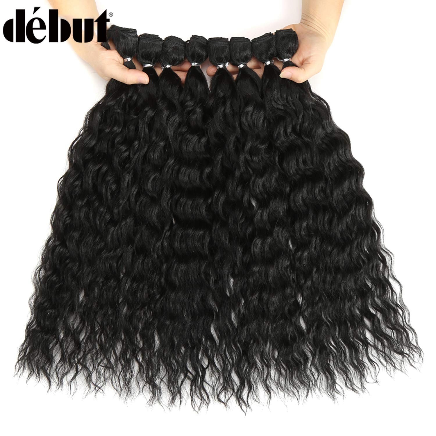 8 Bundles Water Wave Synthetic Hair with Simple Closure – 20 Inch Ombre Brown