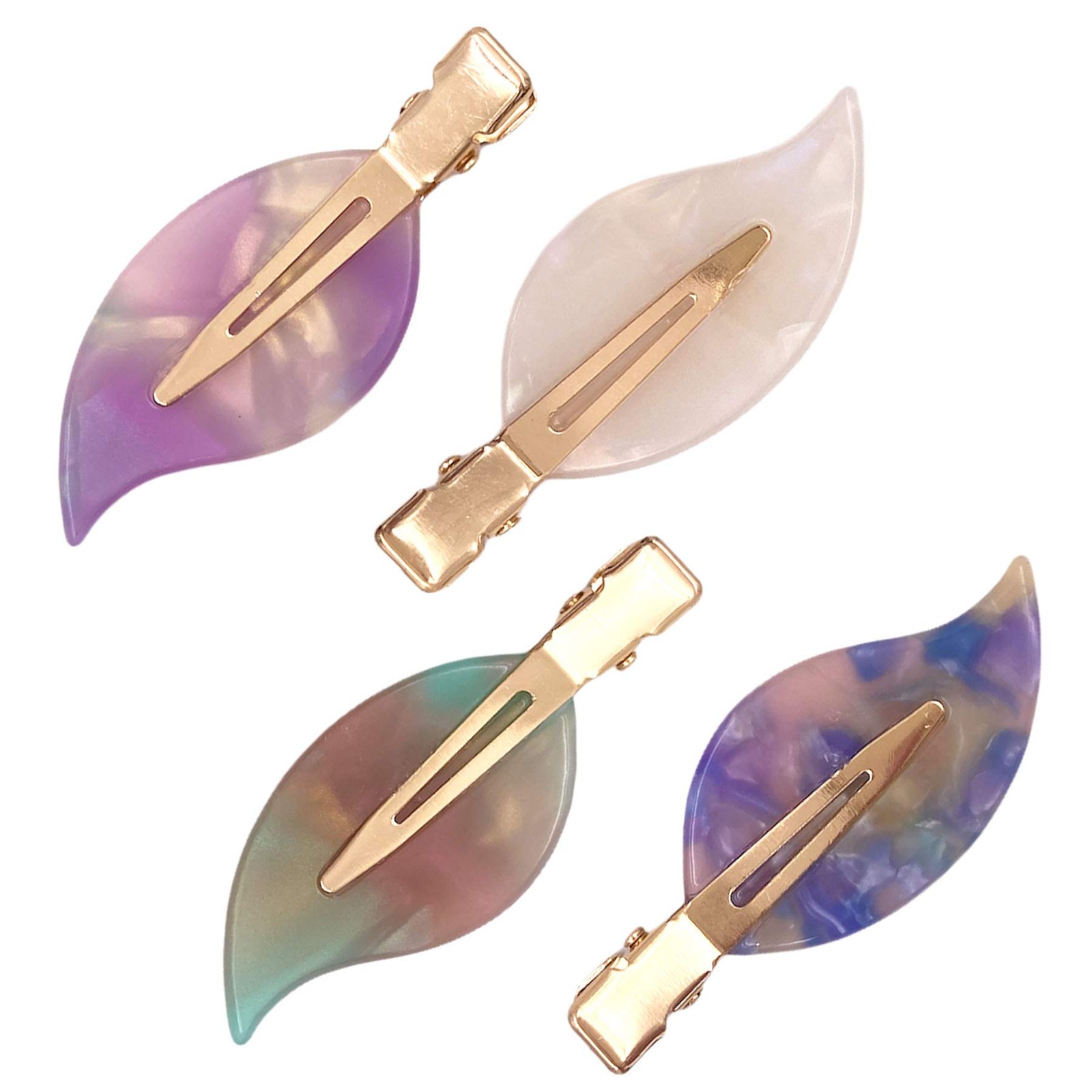 4PCS No Crease Bend Flat Resin Leaf Hair Bang 1 Count (Pack of 4), Unicorn