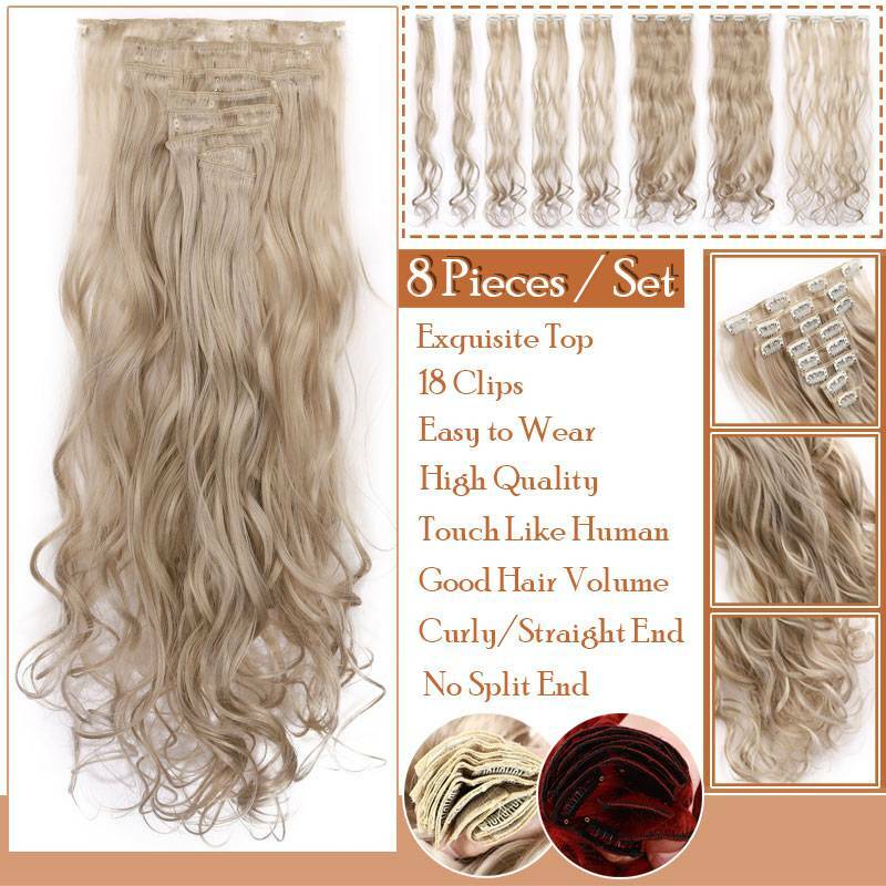 US 8Pcs 18Clips Clip in Full Head Synthetic Hair Extensions as Human Hair Curly