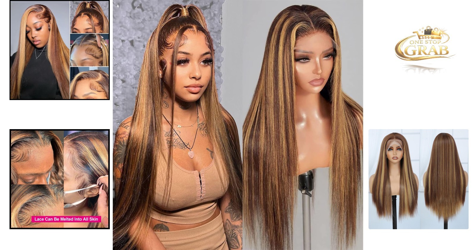 Highlight Lace Front Wig 13×4 Honey Blonde Glueless HD Synthetic 26″