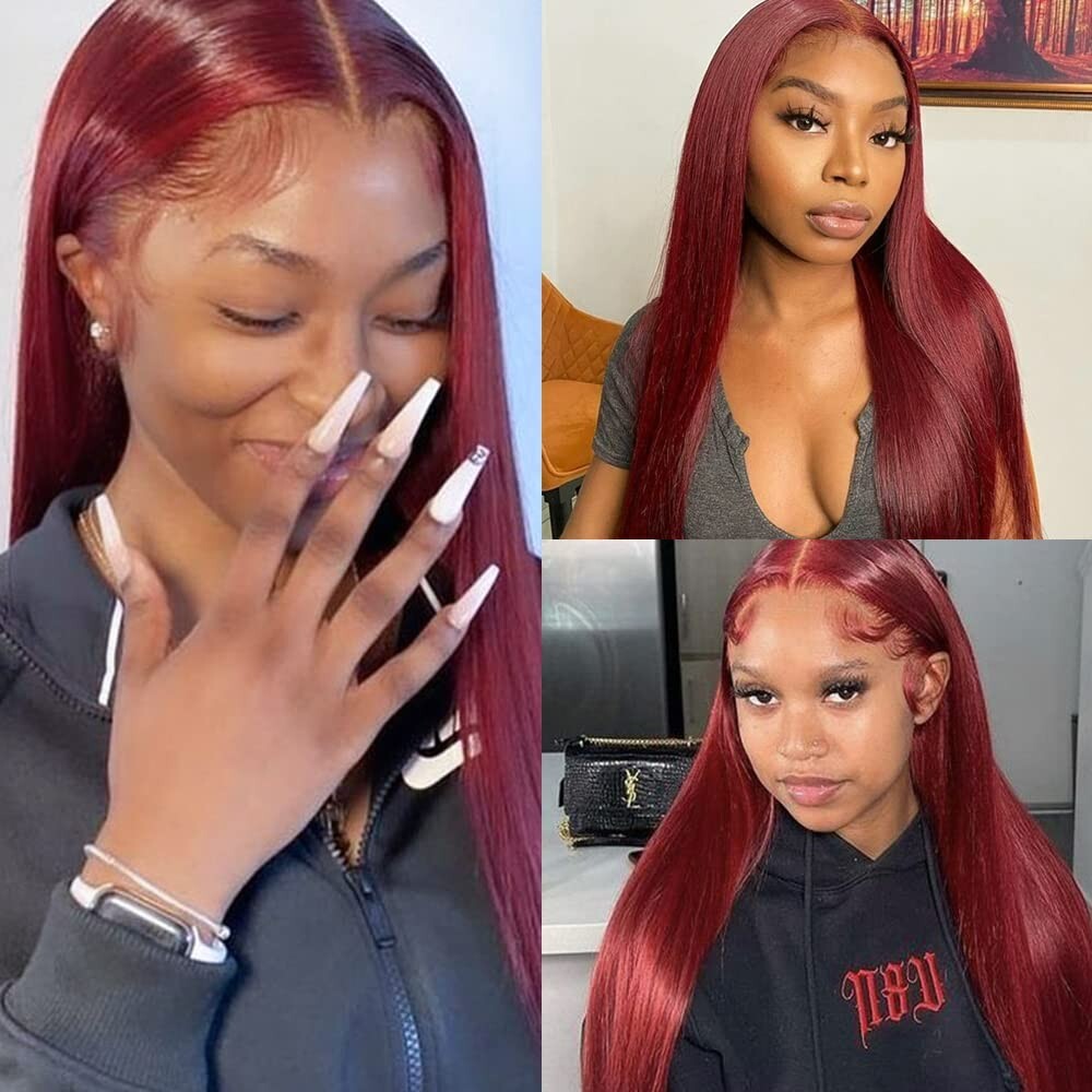 Long Straight Lace Front Wigs Burgundy Color Full Soft as Human Hair Women Party