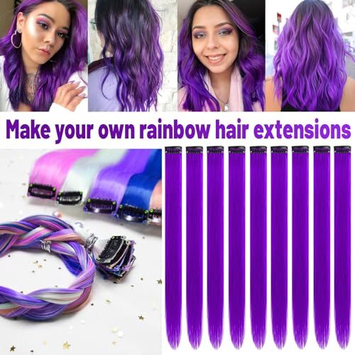 22 inch Colored Hair Extensions Straight Hairpiece, Multi-colors Party Purple
