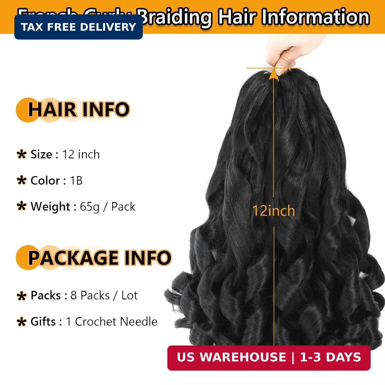 French Curl Braiding Hair 12 Inch 8 Packs Curly Braiding Hair Pre Stretched Synt