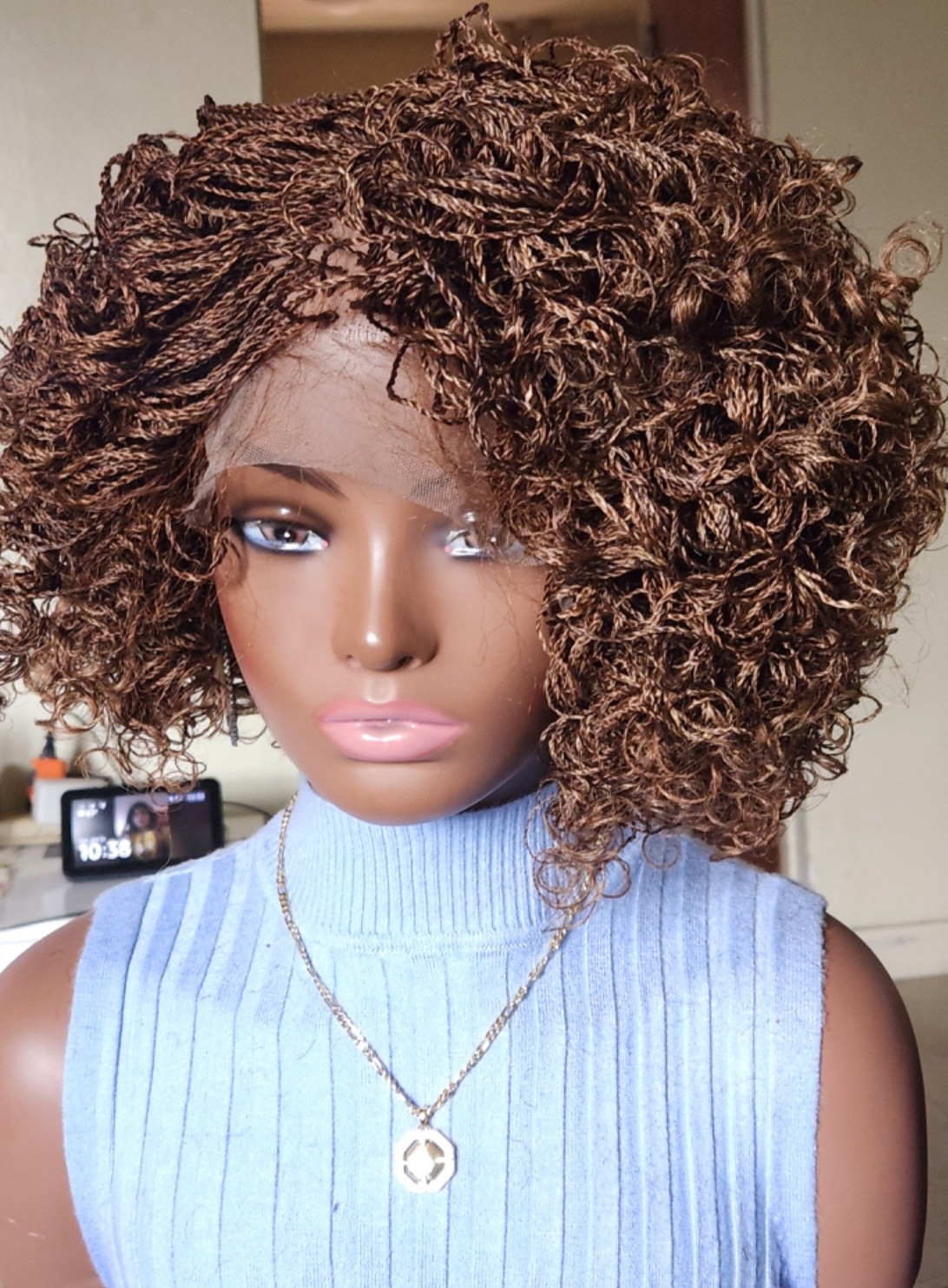 Handmade braided Senegalese twist curly wig Brown