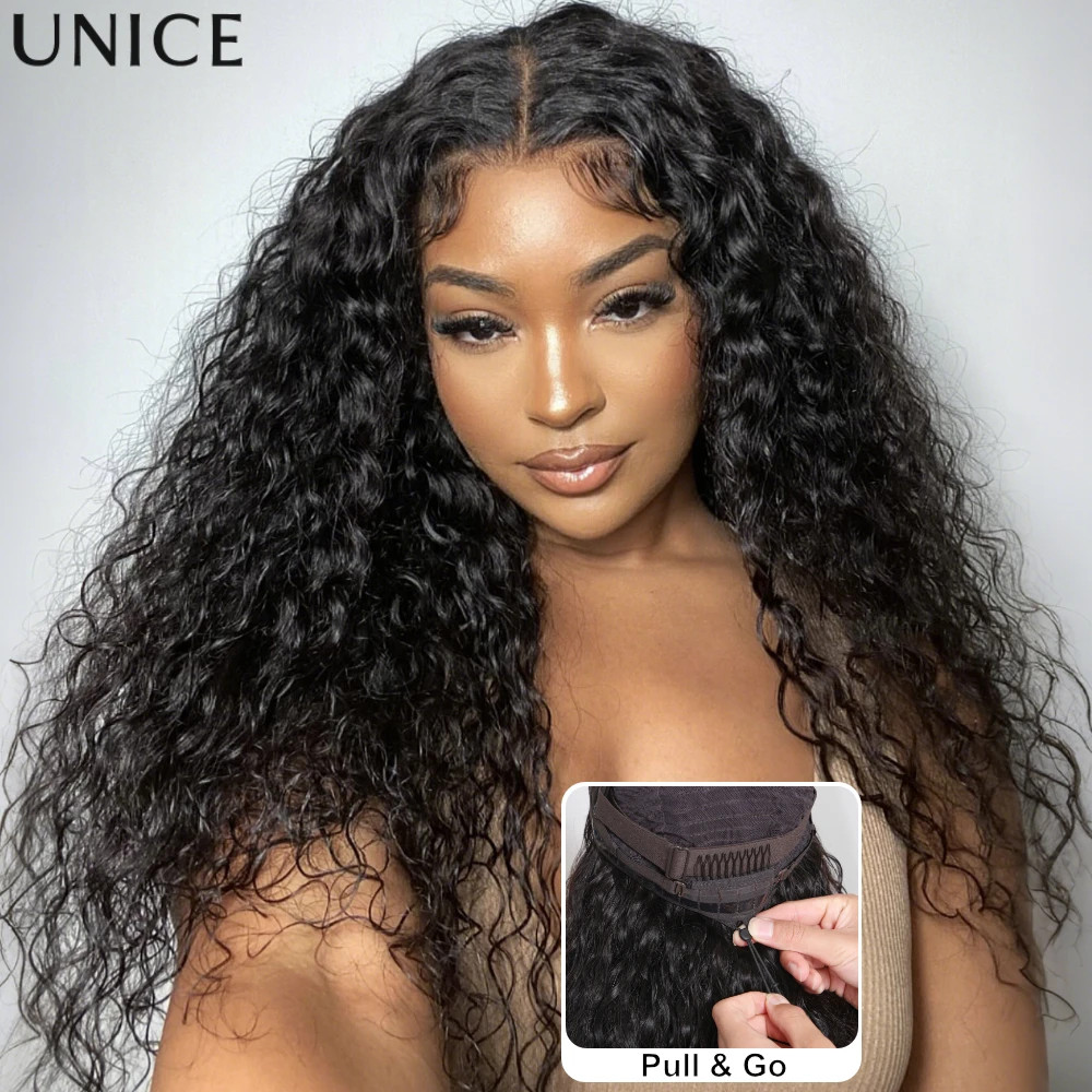 Water Wave Human Hair Wig with Invisi Drawstring & Baby Hair 7X5 Lace Pre Cut Pr