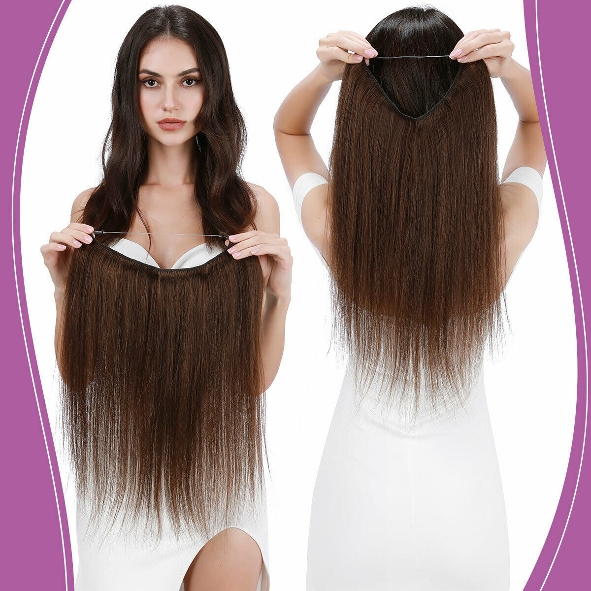 Russian AAAA+ Thick Wire In Remy Human Hair Extensions Hidden Headband One Piece