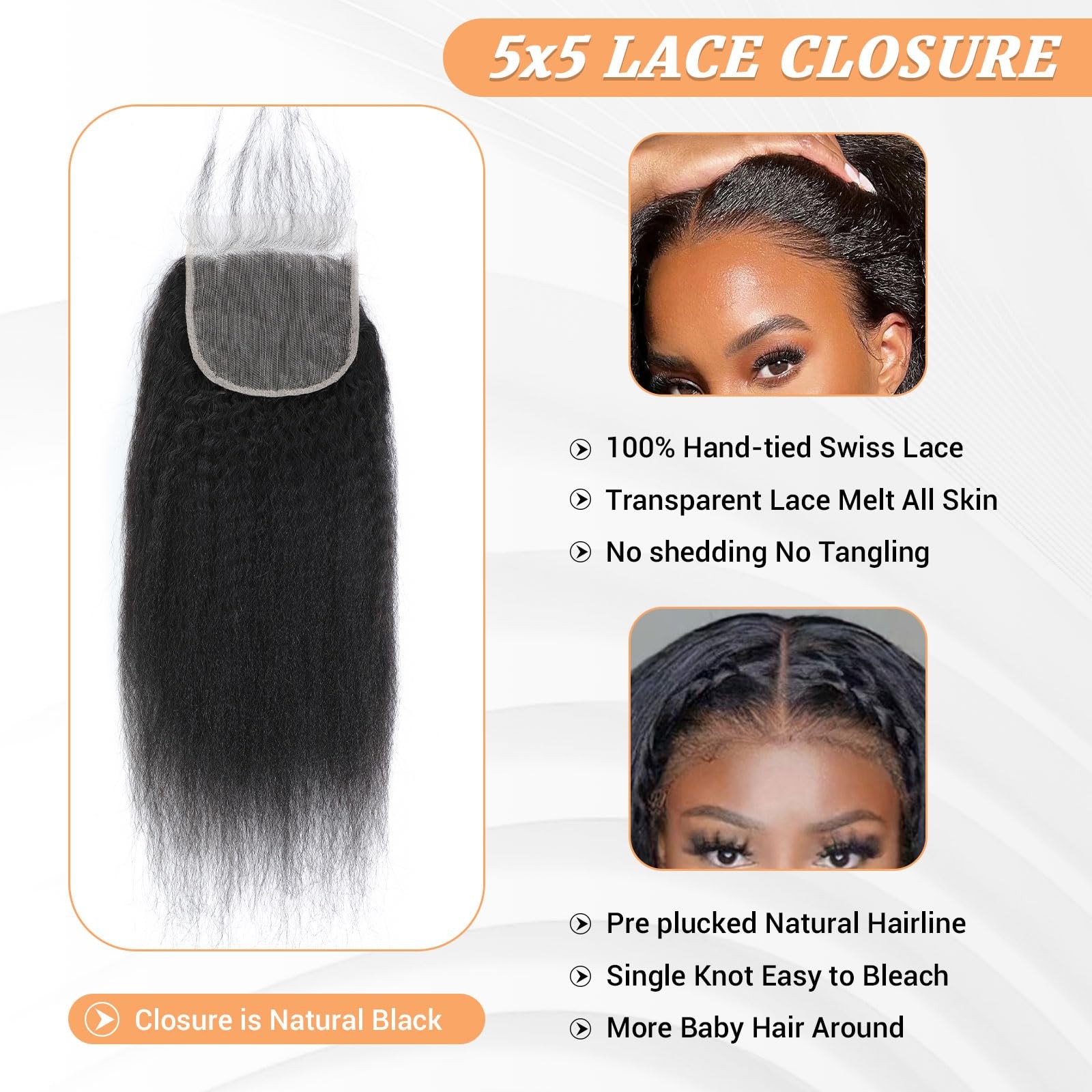 Mootaful Hd Closure 5X5 Kinky Straight Transparent Lace Closure 20 Inch 12A
