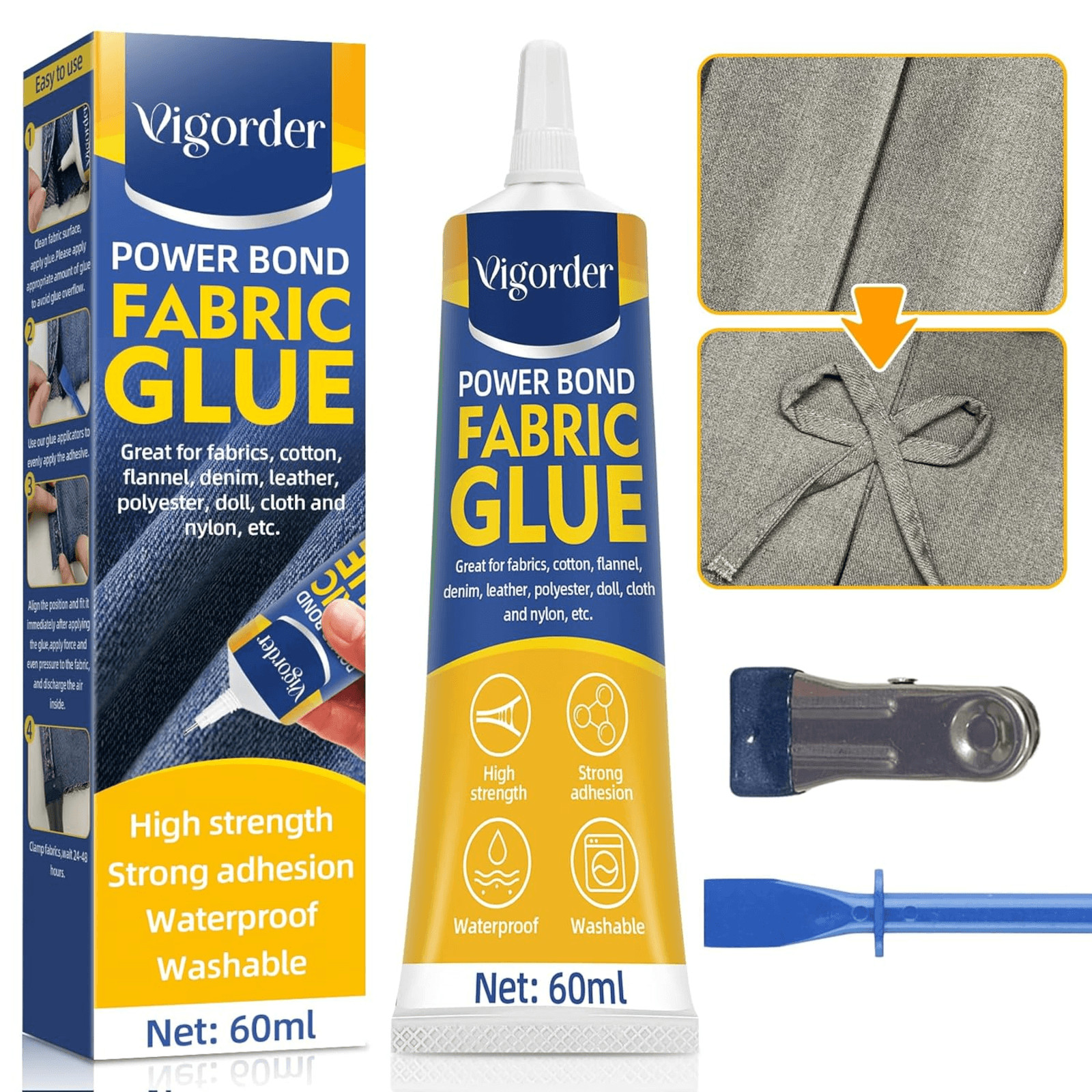 Vigorder Permanent Fabric Glue 60ml Washable Liquid Stitch