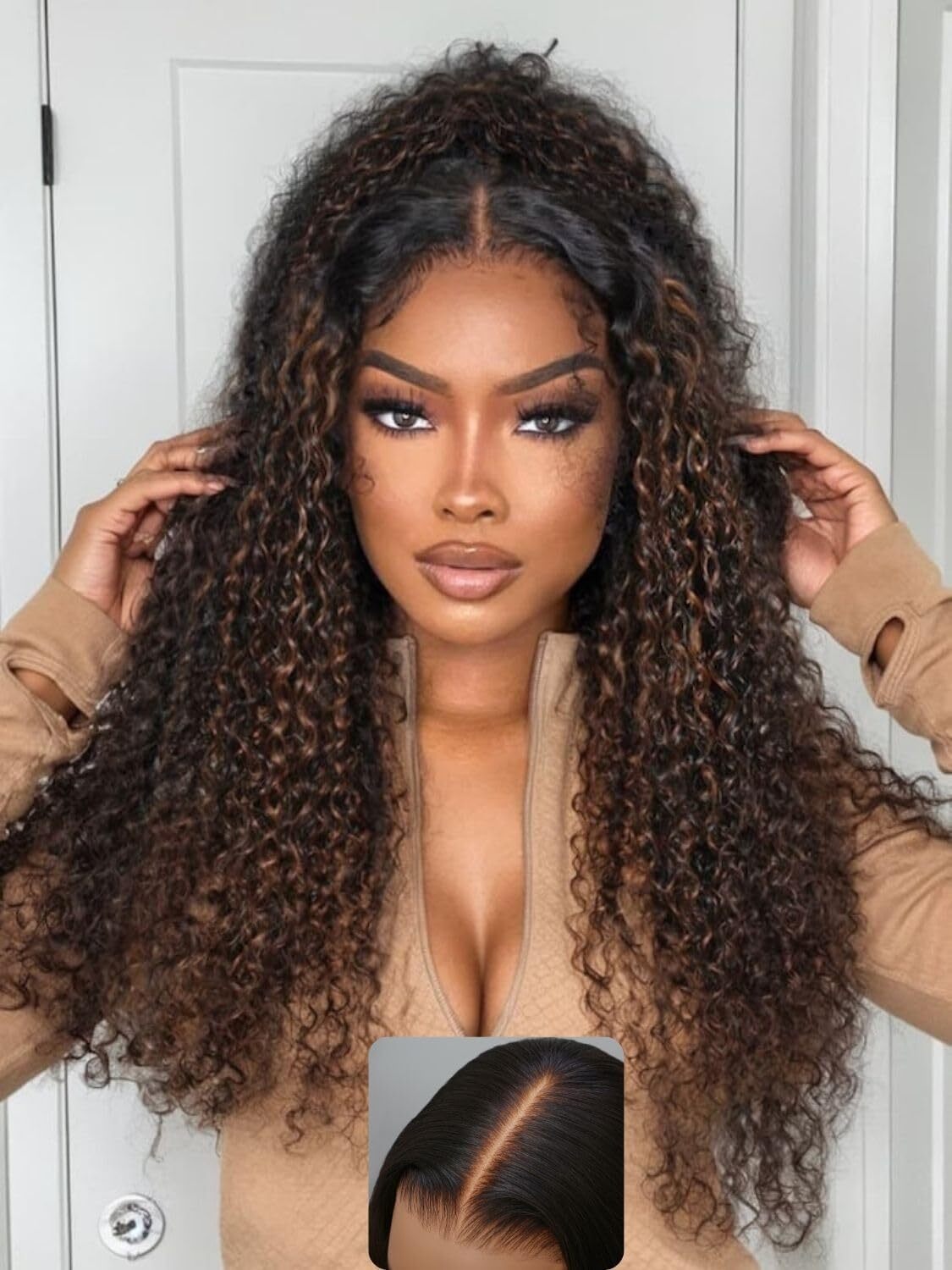 UNice Cambodian Ombre Brown Curly Bye Bye Knots Precut Lace Front Wig Human Hair
