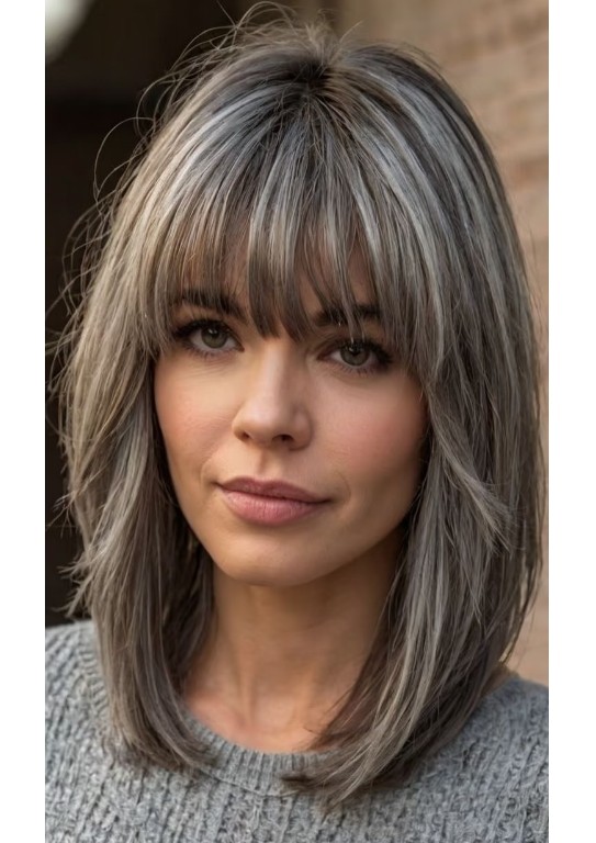 Highlight Black Grey 100% Human Hair Wigs 13×4 Lace Front Wigs