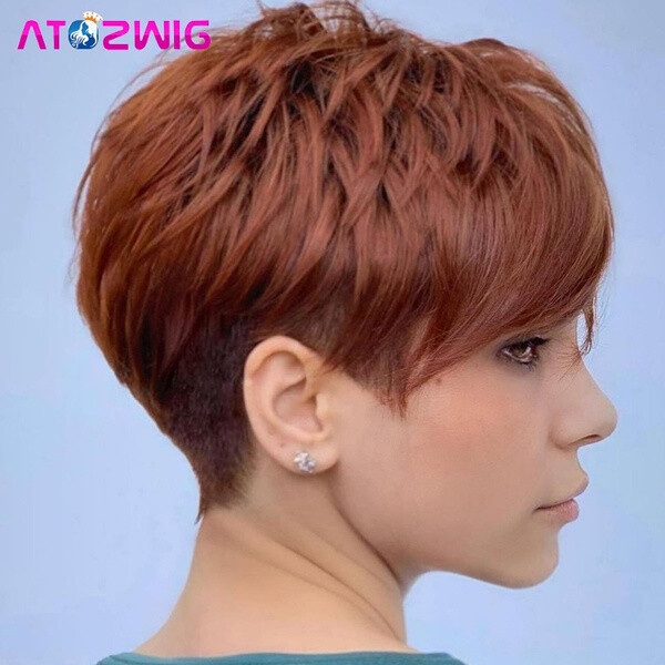 Orange Ginger Short Wig Straight Pixie Cut Copper Orange Wigs for Women