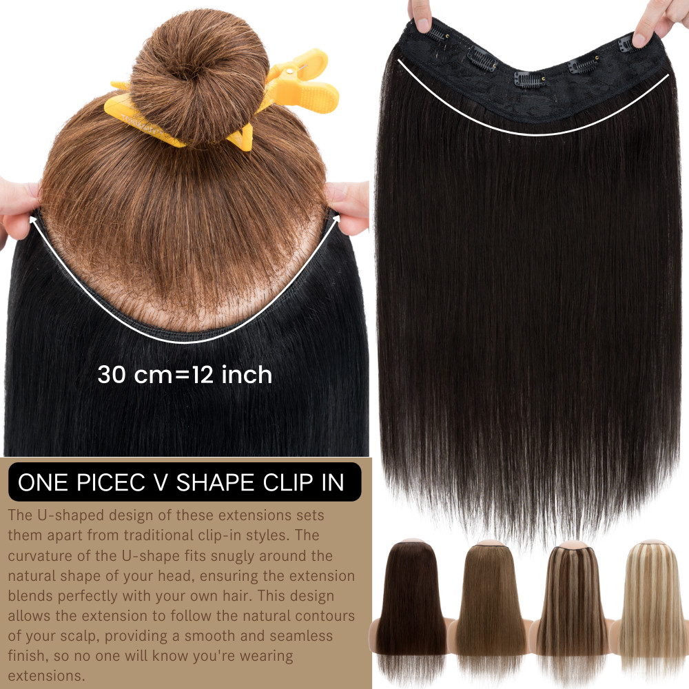 V Shape One Piece THICK Real Remy Clip in U Part Human Hair Extensions Full Head