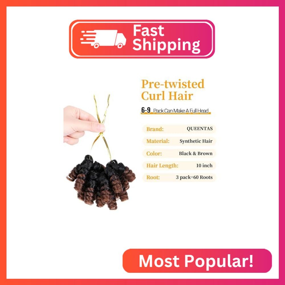 QUEENTAS 3 Packs 10inch Short Crochet Hair Extensions for Black Women (12mm) Syn