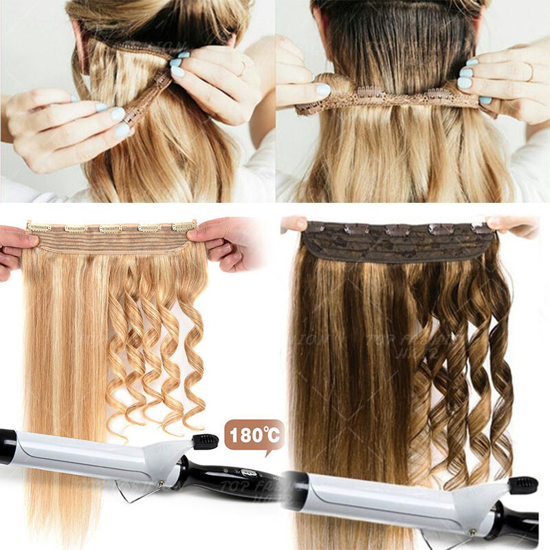 Thick One Piece Clip In Russian 100% Remy Human Hair Extensions Lowlights Ombre