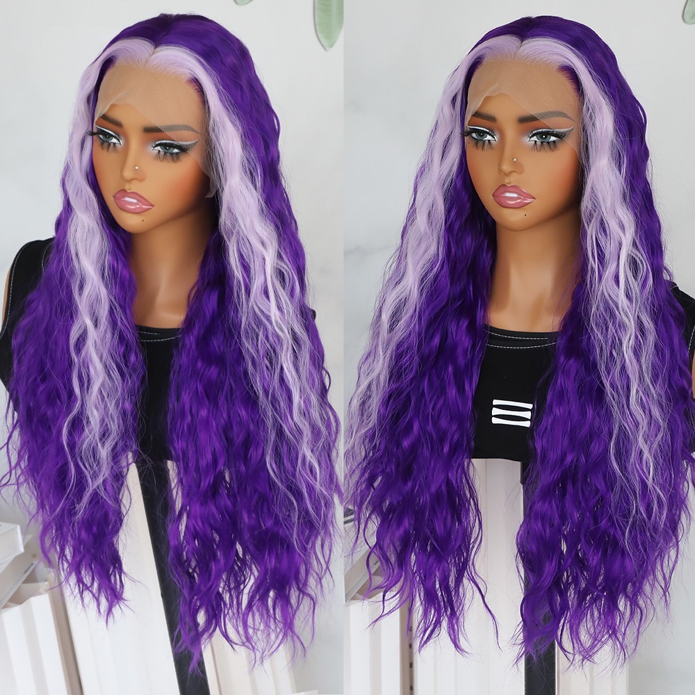 Pre Plucked Natural Hairline Heat Resistant Lace Front Wigs Purple Curly Hair