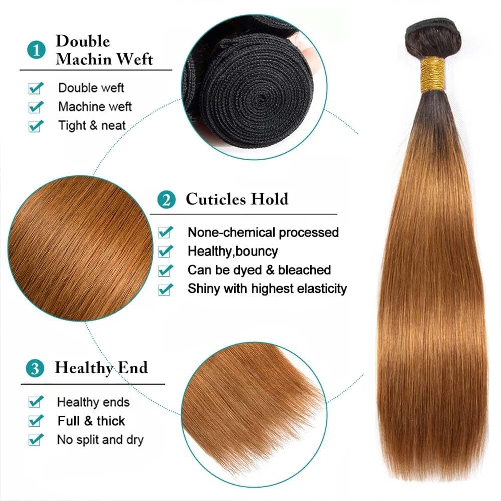 Niciitysi Light Brown Straight Bundles Human Hair Color 1B30 Bundles Ombre Two