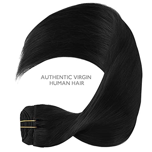 WENNALIFE Clip in Hair Extensions Real Human Hair, 18 Inch 120g 7pcs Jet Black H