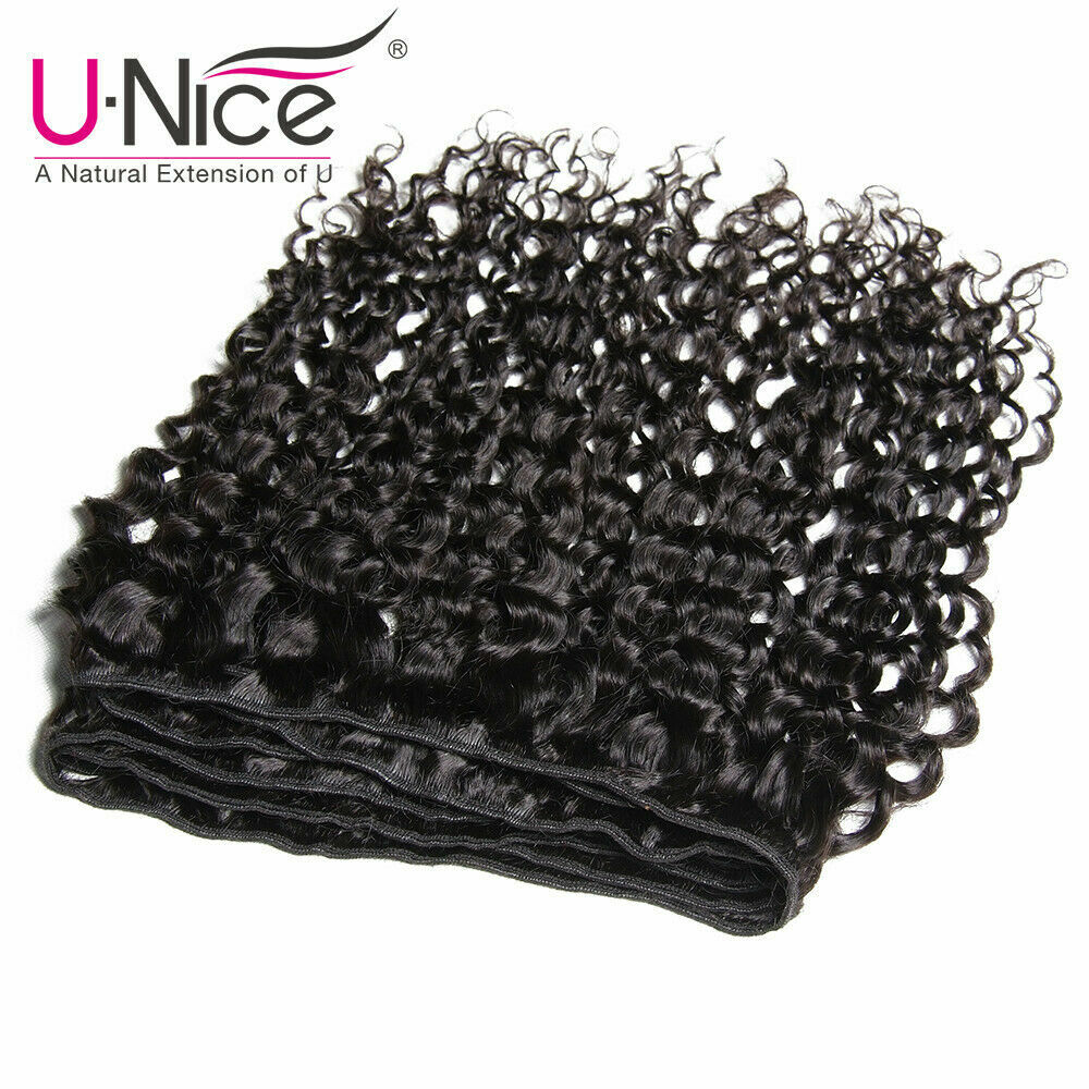 UNice Cambodian Kinky Curly Human Hair Extension Bundles with Lace Closure Weave