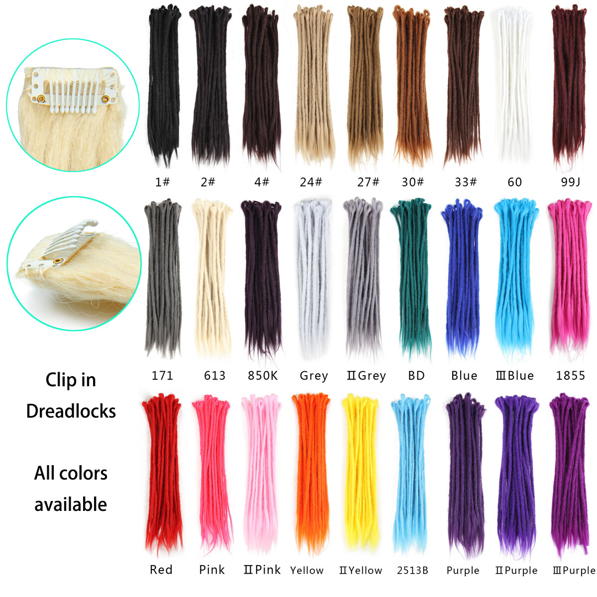 20Inch Clip in 4 Dreadlock Extension Synthetic Clip In Braid Dreads Hip Hop Locs