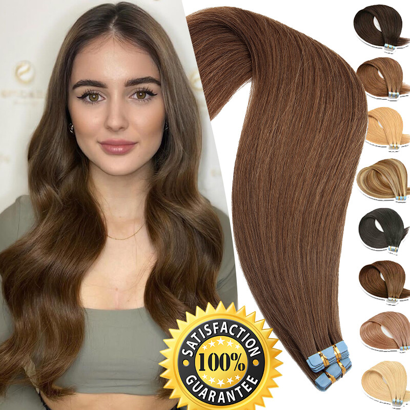 Invisible Tape In Hair Extensions Human Hair Real Skin Weft Straight 12″-16″-24″