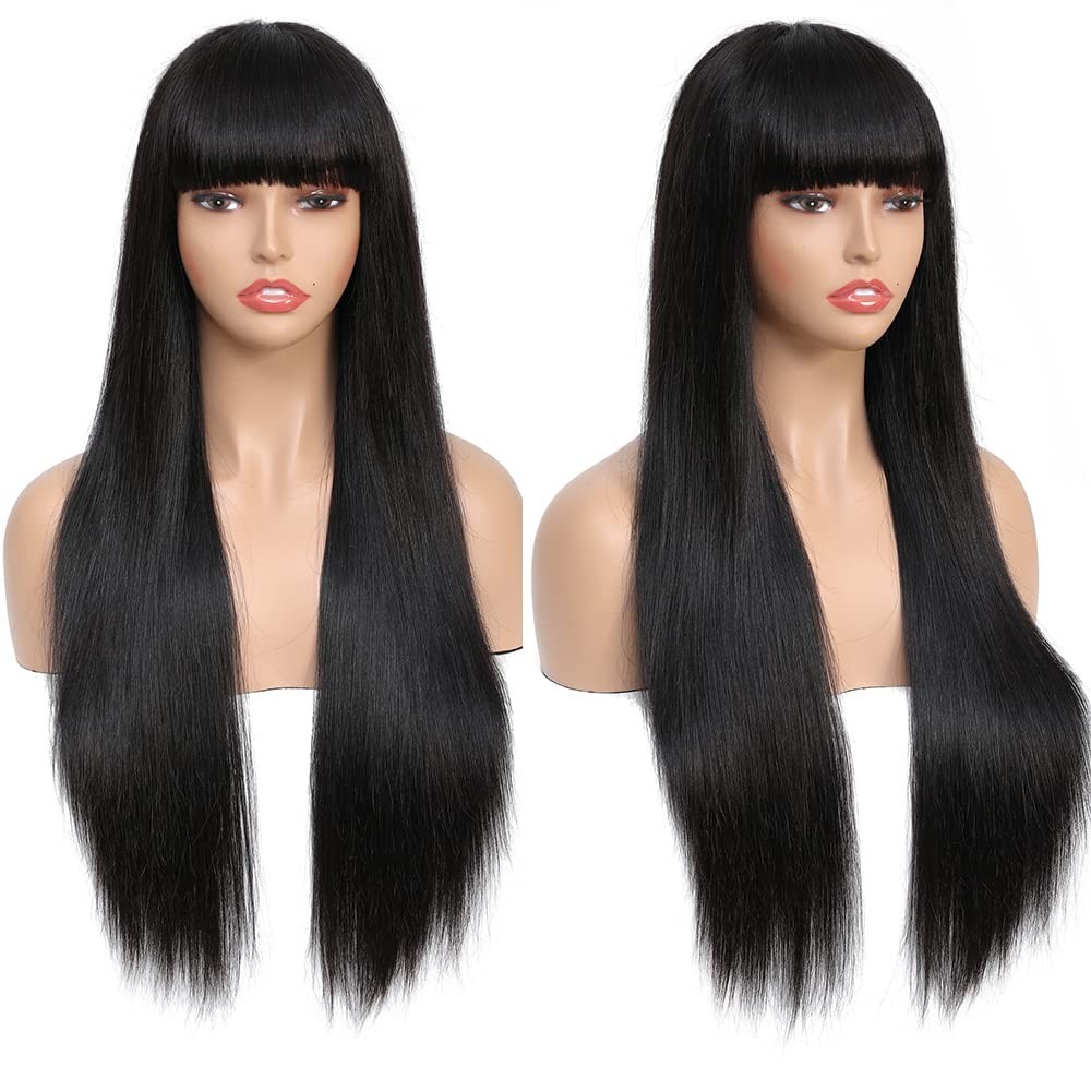 Straight Bang Wig Human Hair for Women Brazilian Virgin Human Hair Wig with Bang