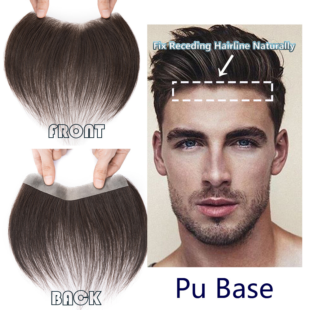 Lace PU Skin Cover-up Front Hairpiece Hand-Tied Hairline Real Human Hair Patches