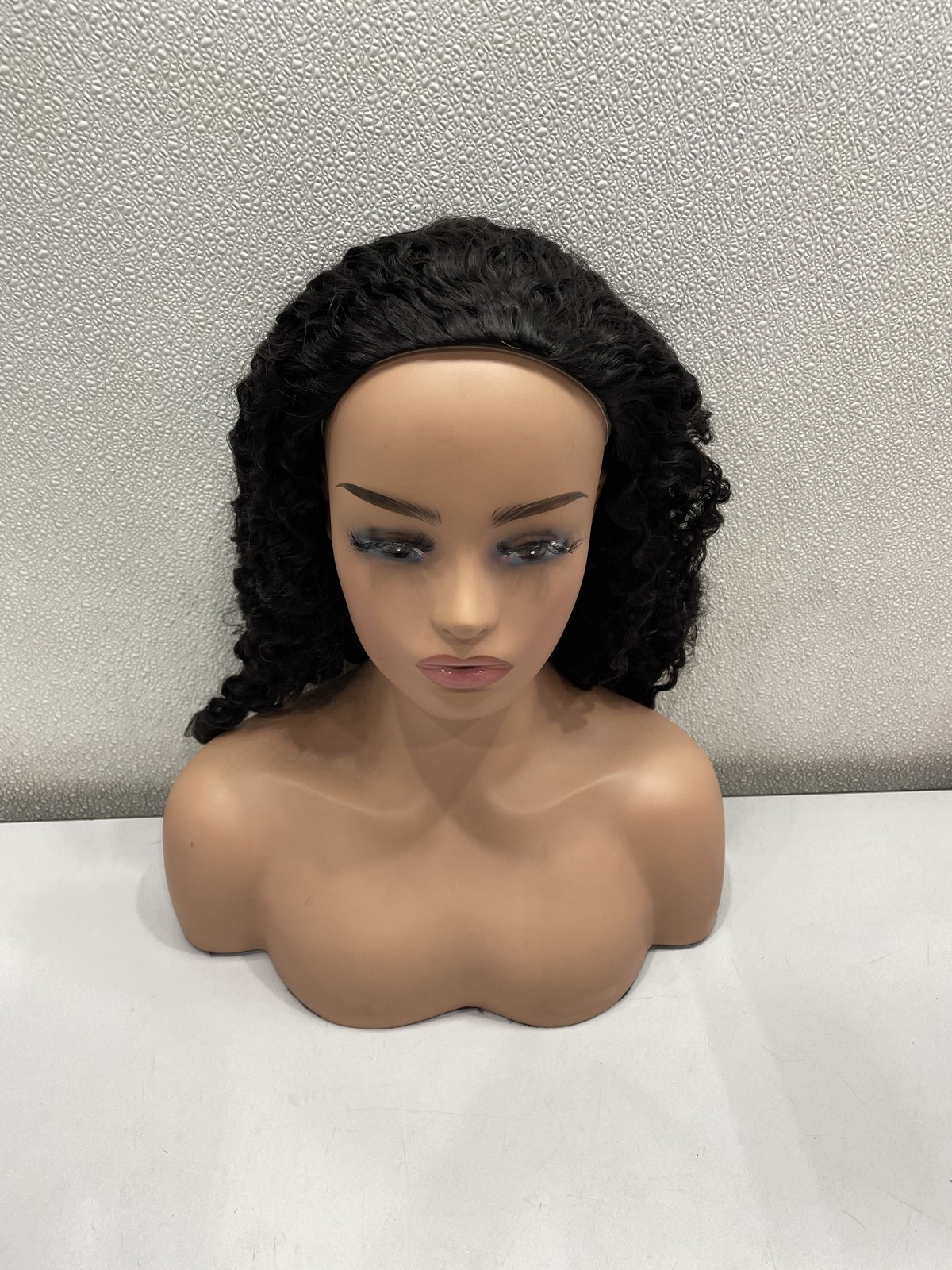 Lemoda Natural Black Burmese Curly Human Hair Glueless Half Wig, 22″