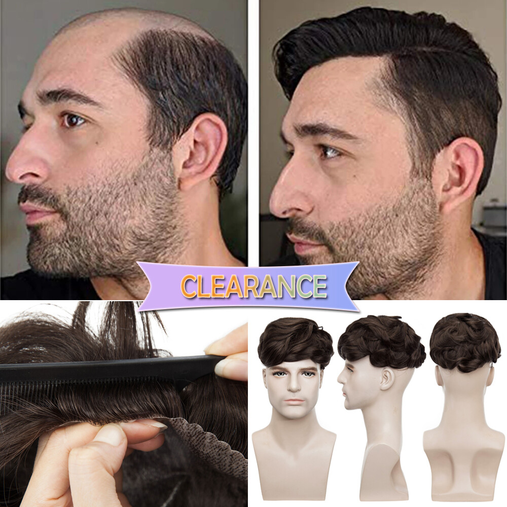 Human Hair Men’s Toupee Hairpieces V Loop Hair Replacement System Wig mix White