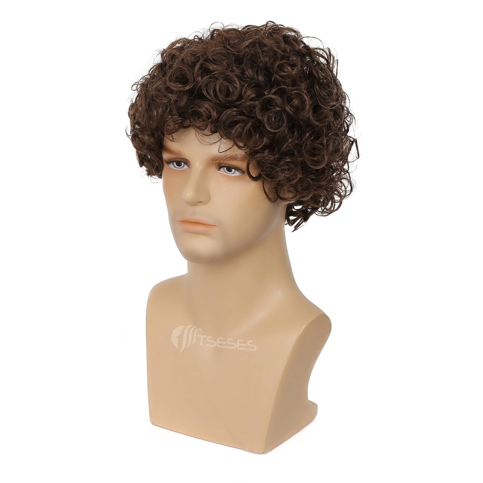 Tseses Brown Curly Short Afro Wig for Male Guy One Size Fits Most,