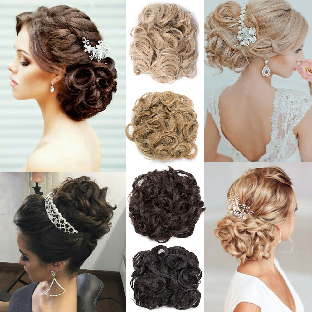 LARGE THICK Curly Chignon Messy Bun Updo Clip in Hair Piece Extensions Formal US