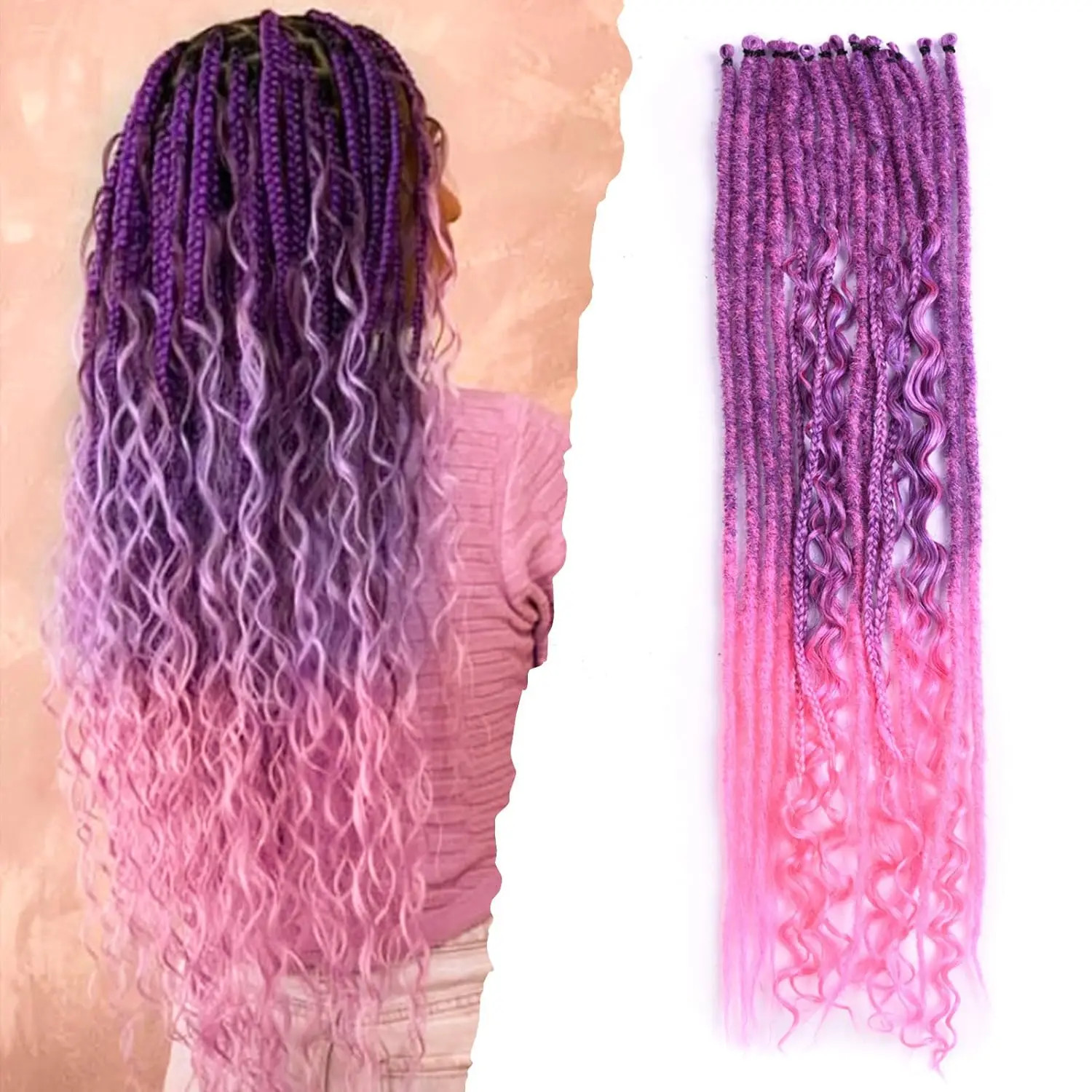 Single End Dreadlocs Braids Hair Extensions 3 In 1 Mixed Hippie Style for Women