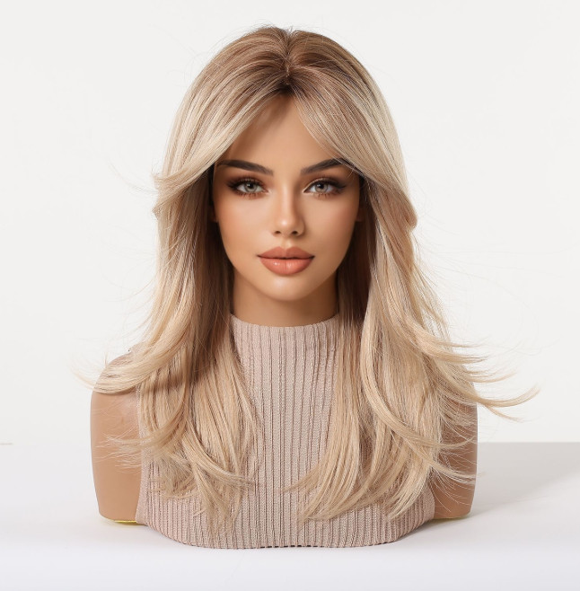 Rooted Blonde Champagne Mix Synthetic Hair Heat Ok Wigs Women Soft Natural