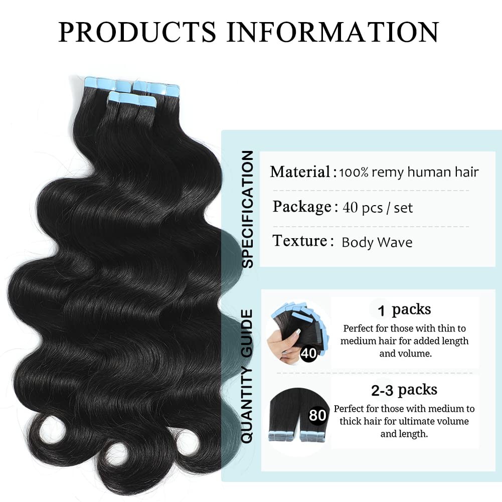 Hua Body Wave Tape In Hair Extensions 18 Inch 100 Human Hair 40Pcs 100 Gram