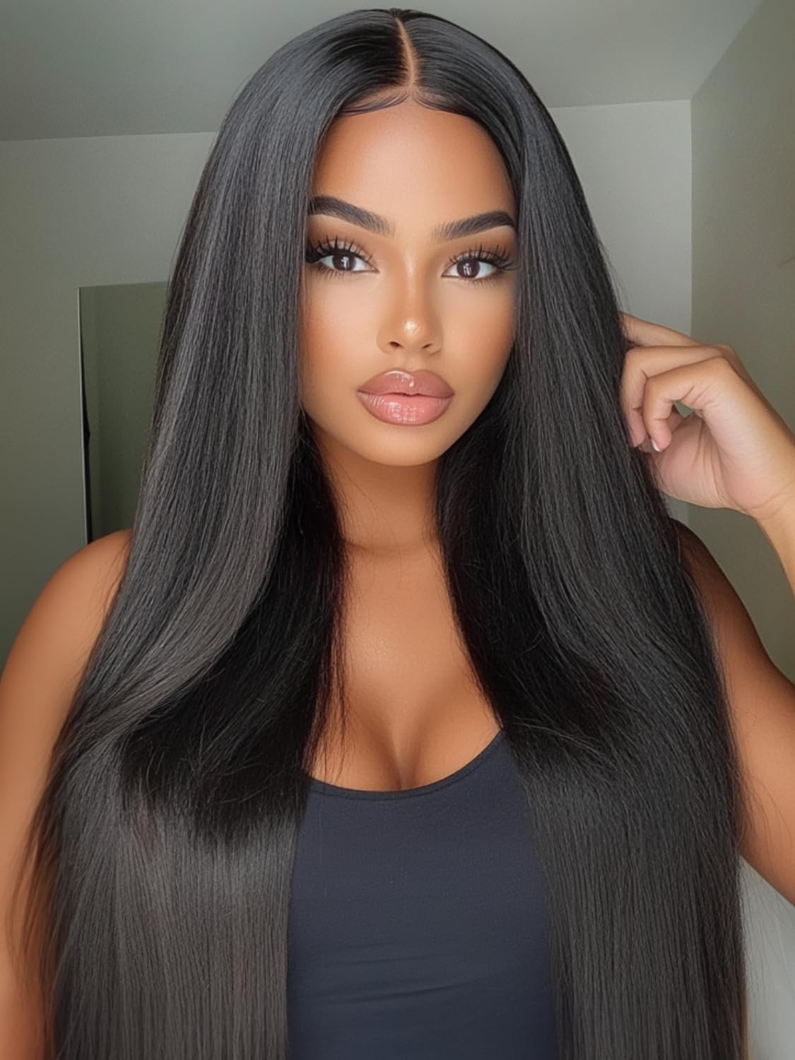 Klaiyi Yaki Straight Bye Bye Knots Glueless Wig 7X5 Precut Lace Front Wigs