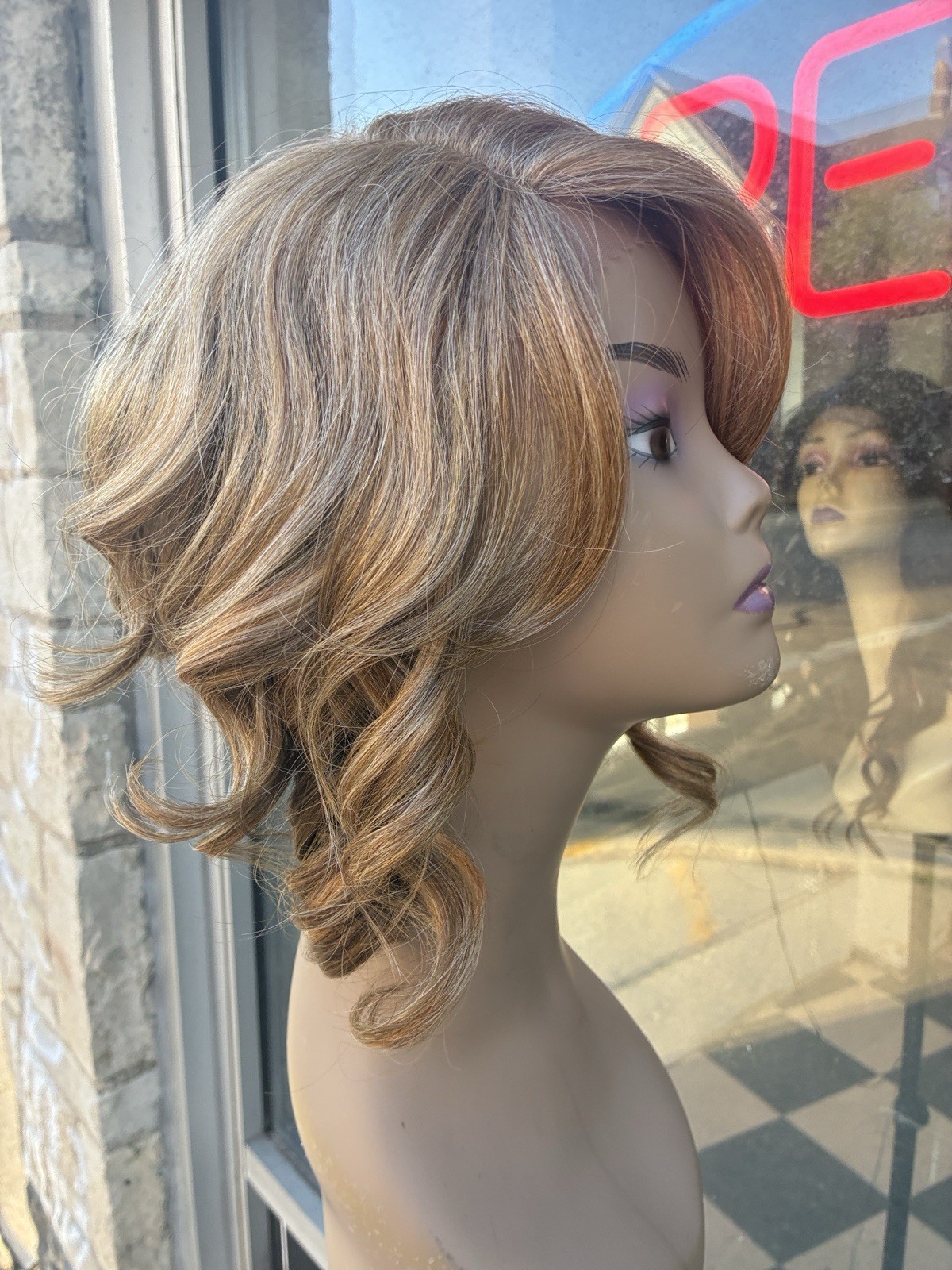 Wig￼ asymmetrical, Romantic Curls, Lace, Front Side, Part With Golden Blonde