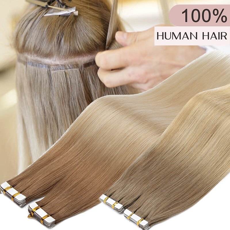 Invisible Tape In Russian Remy Real Human Hair Extensions Adhesive Skin Weft