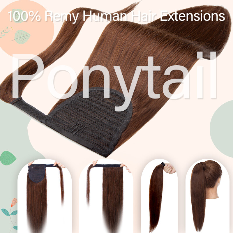 Ponytail Extensions Claw On/Clip In 100% Real Remy Human Straight Long Hair 22IN