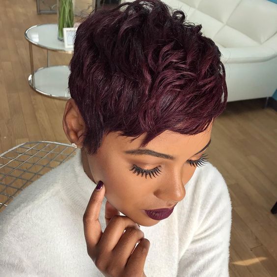 Burgundy Red Wig Short Pixie Cut Wigs Natural Wave Human Hair Wigs Peruvian Hair