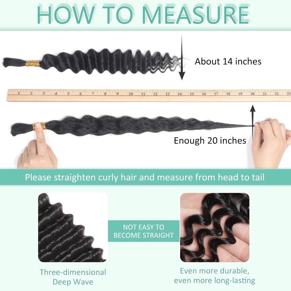 Human Braiding Hair for Boho Braids 150G 6 Bundles/Pack 20 Inch Deep Wave Bulk H