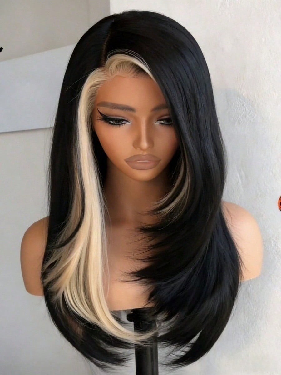 Hair Women Lace Front Wig Highlight White Bone Straight 13×4 HD Transparent Lace