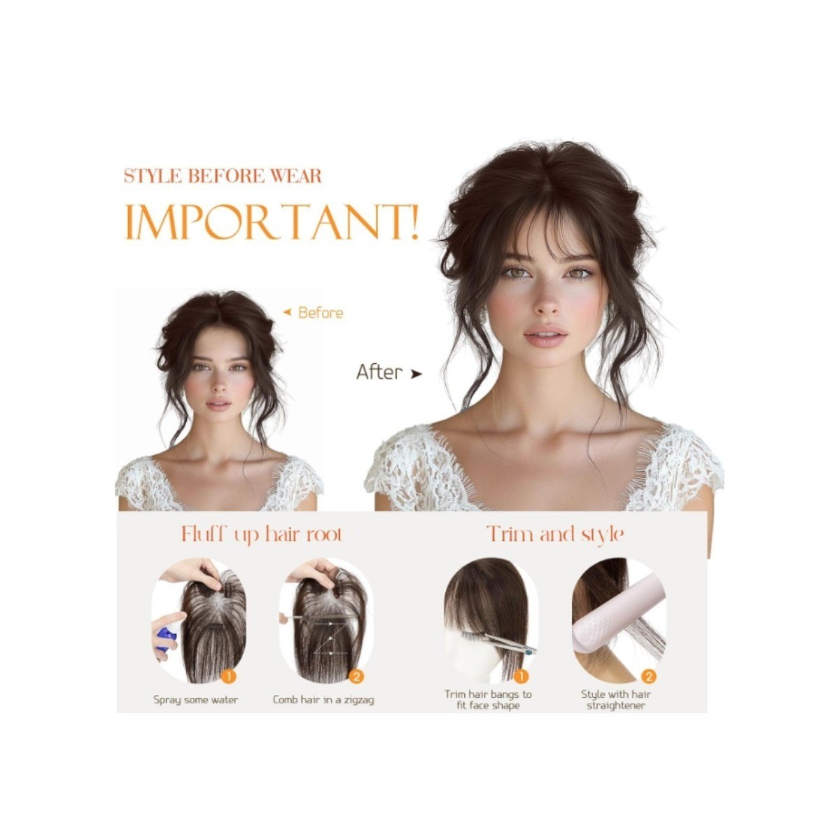 Clip In Bangs Remy Human Hair Topper Dark Brown #02 3D Wispy Bangs 11in Brunette