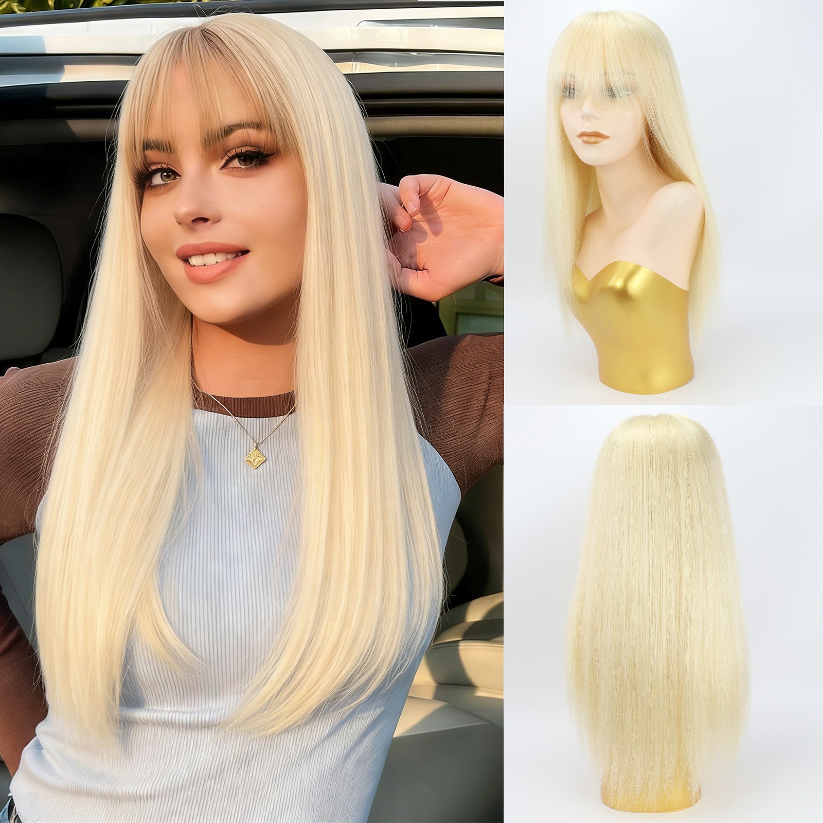 Real Human Hair 6x6inch Silk Top with PU Around Wig with Elastic Net Medical Wig