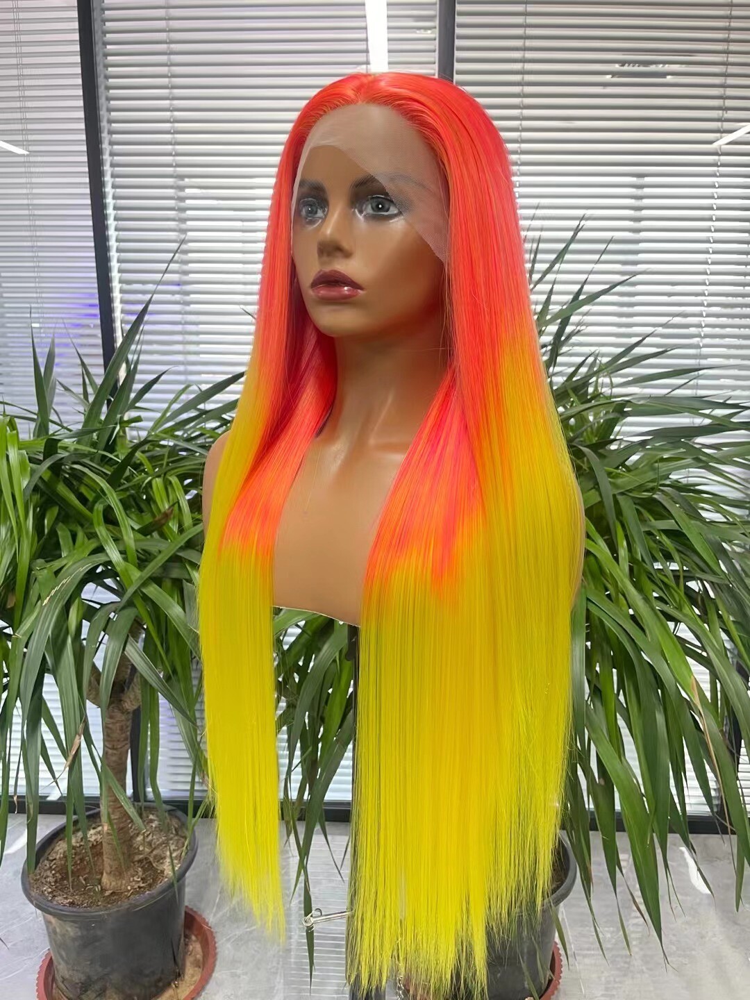 Long Straight Orange To Yellow 13×3 Lace Front Wig Synthetic Wigs Cosplay Used