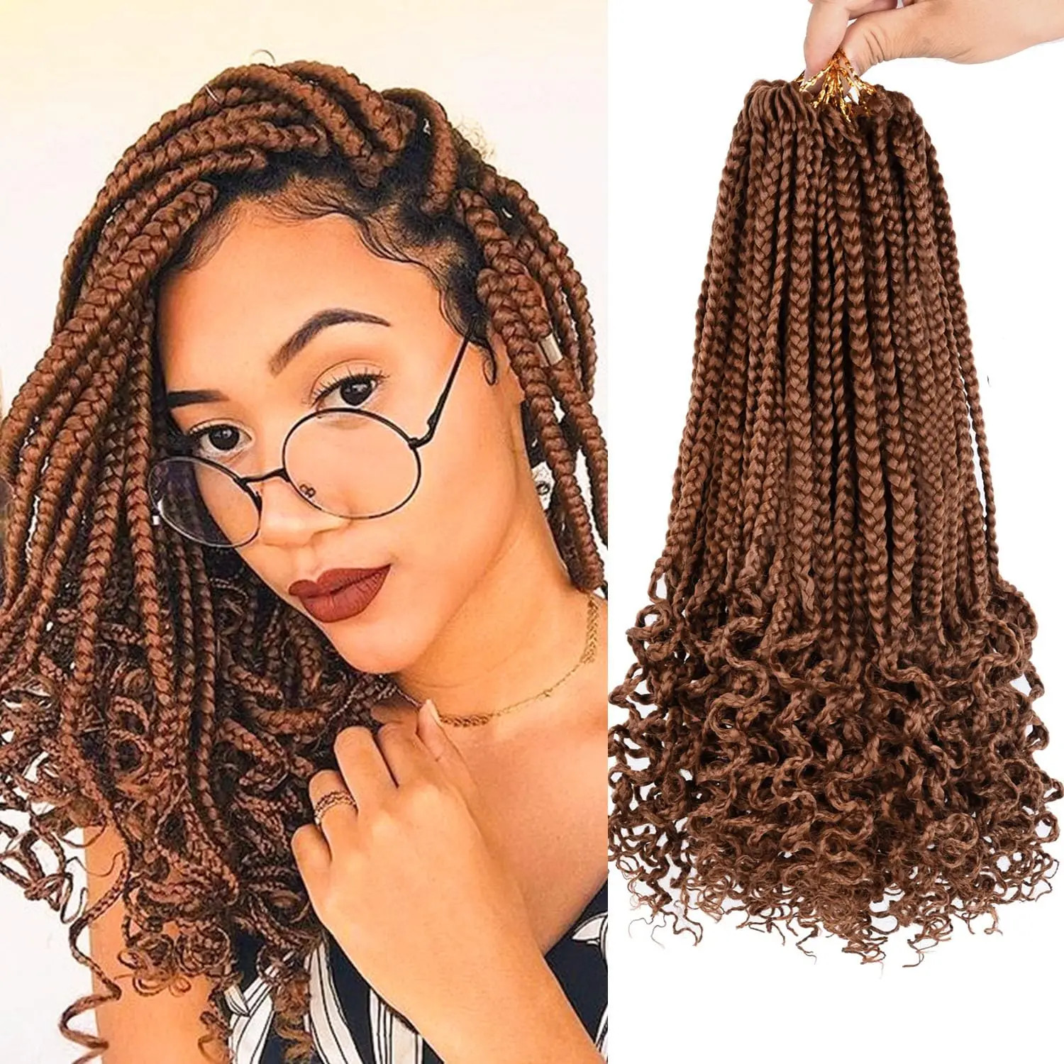 Pre Looped 3X Box Braids Crochet Hair Soft Curly Ends Extensions for Black Women