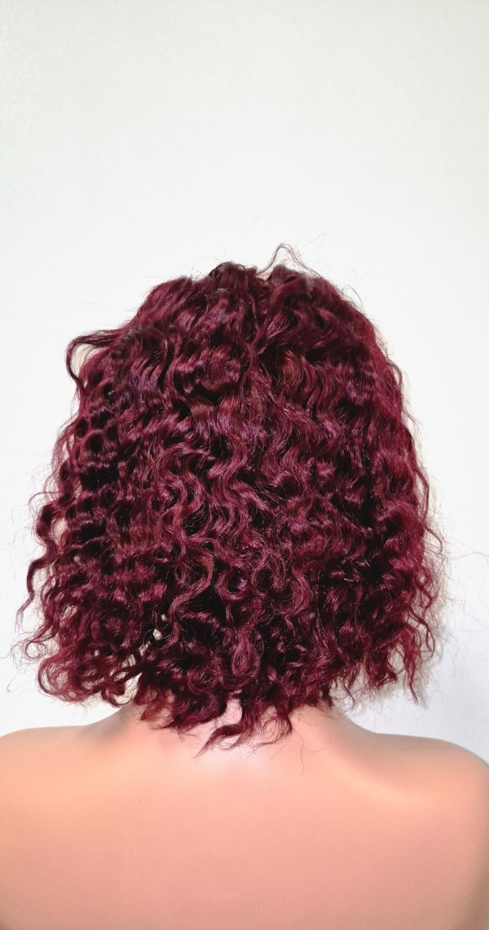 Curly Burgundy Wig, 13*4, 10 inch