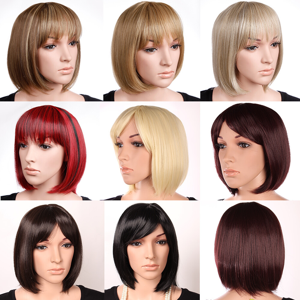 Ladies Party Cosplay Casual Wigs Women’s Short Straight Hair Bob Wigs With Bangs