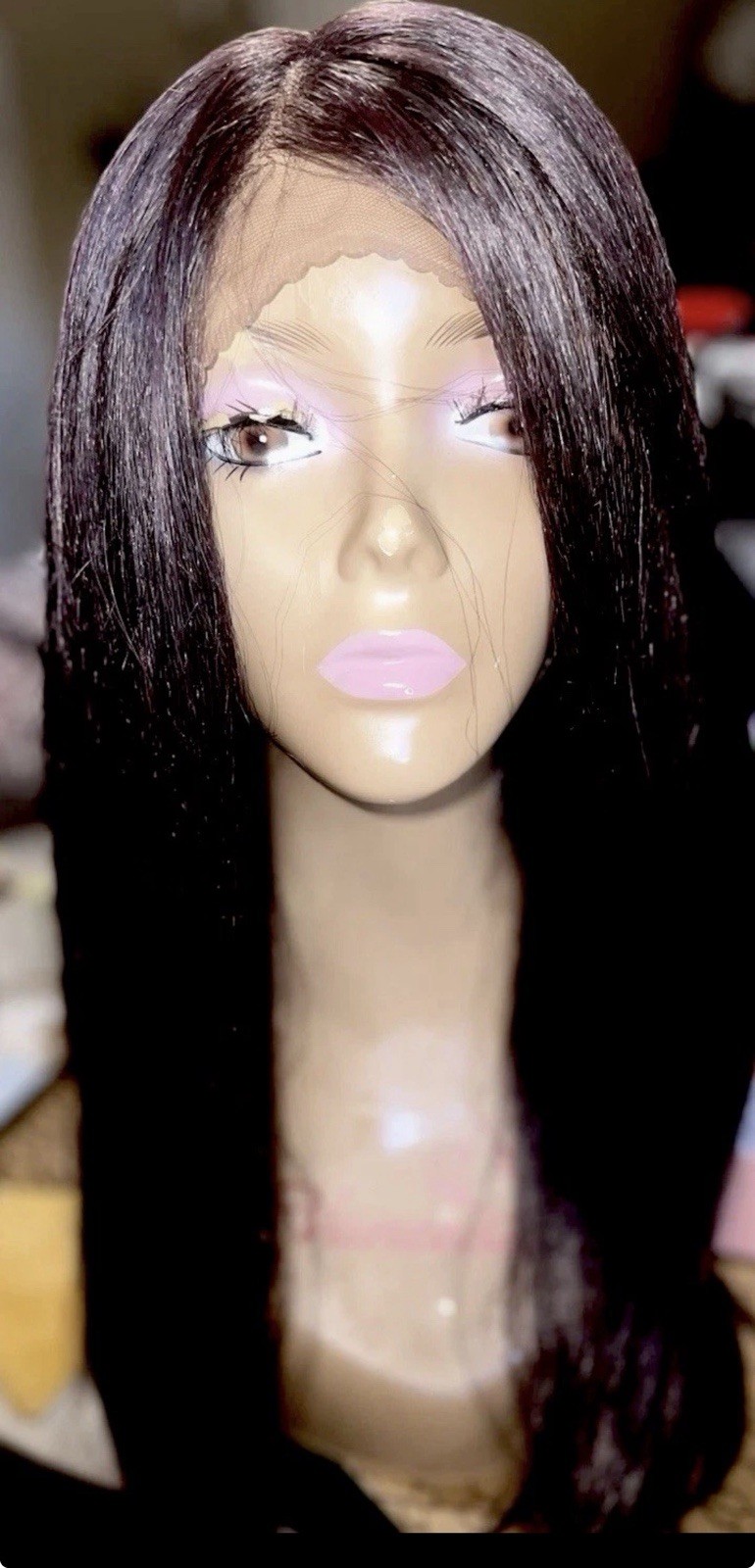 HD SWSS LACE LONG WIG STRAIGHT HAIR LAYERED HANDTIED CAP #1 BLK HEAT OK NEW