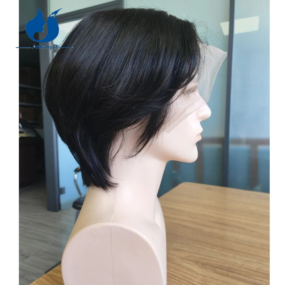 Wolf Cut Wig for Men Layered Human Hair 13×6 Lace Front Wig Short Pixie Cut Bob